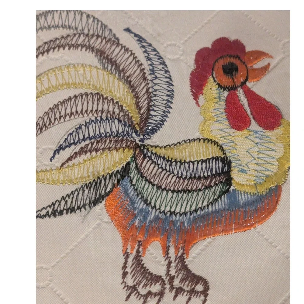 Vintage Dora May Embroidered Rooster 4 Slice Square Toaster Cover White Quilted